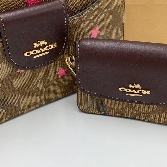 COACH NWT Poppy Crossbody With Card Case In Signature Canvas With Disco Star - Picture 4 of 16